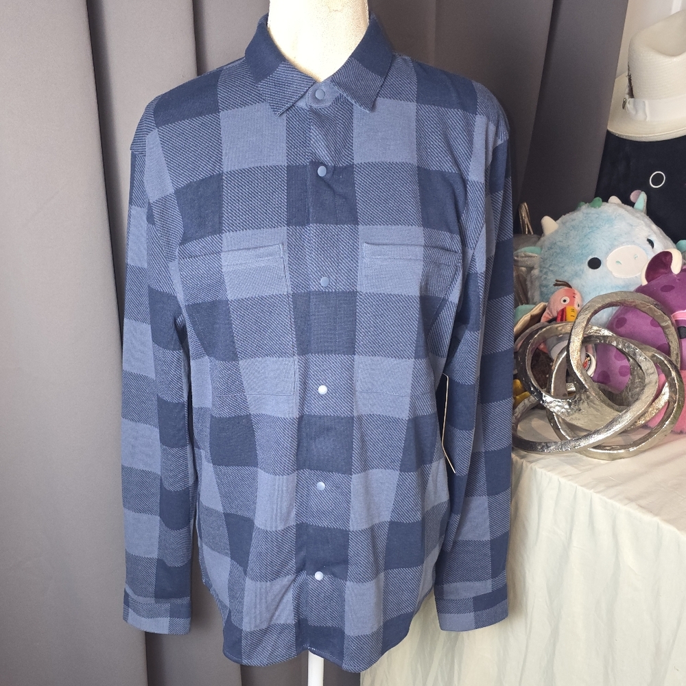 Lululemon Soft Knit Overshirt S Blue Plaid Flannel Stretch Relaxed Fit NWT $128